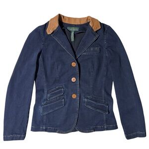Vintage Ralph Lauren Jeans Co | Denim Blazer Jacket Leather Collar Western Retro